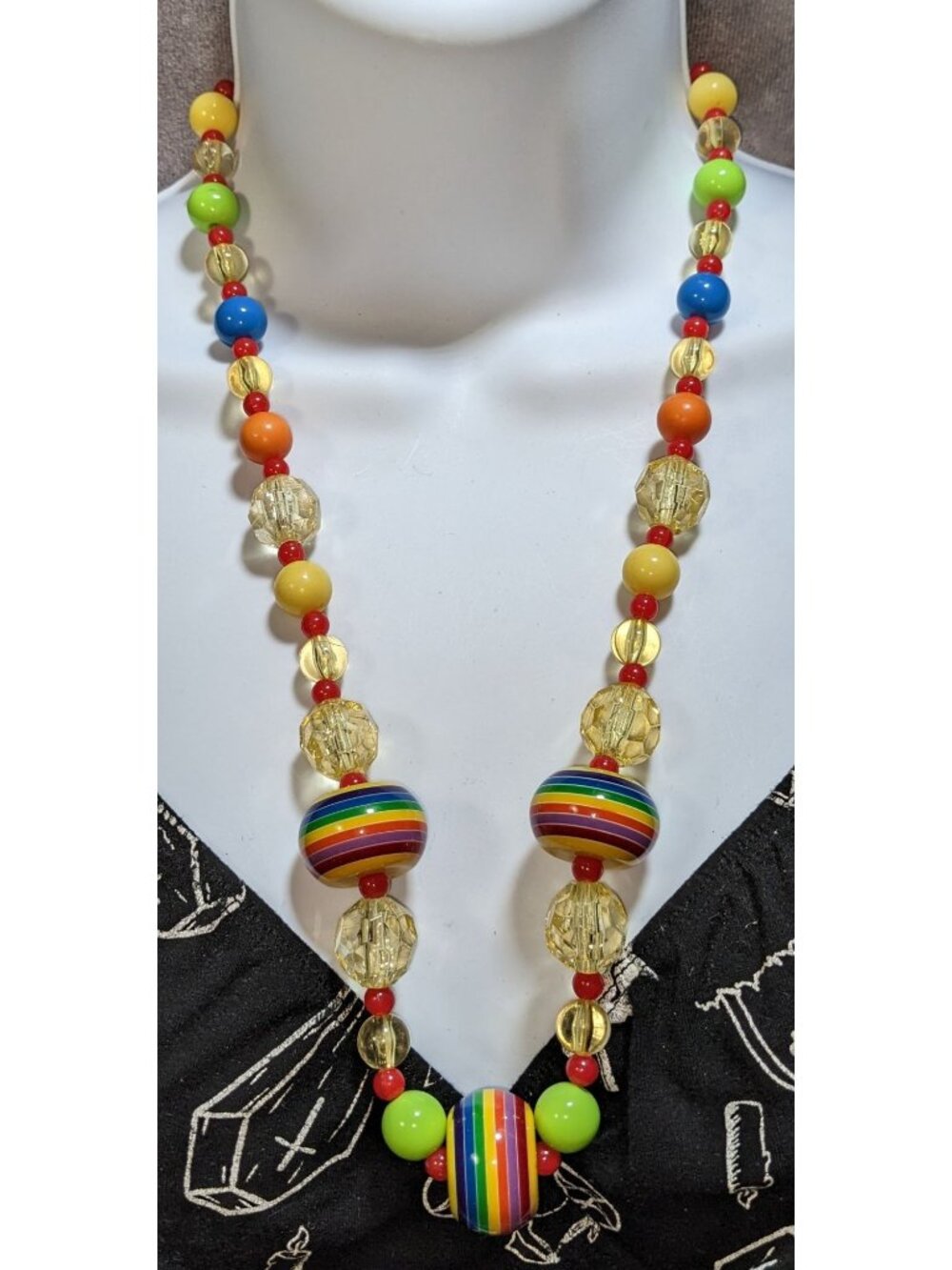 Vintage 90s Rainbow Beaded Necklace Chunky Colorful Statement Y2K Pride Festival